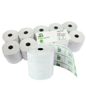 Rotolo per registratore cassa - lunga durata - 57,5 mm x 80 m - diametro esterno 77 mm - anima 12 mm - 55 gr - carta termica - Sabacart - blister 10 pezzi