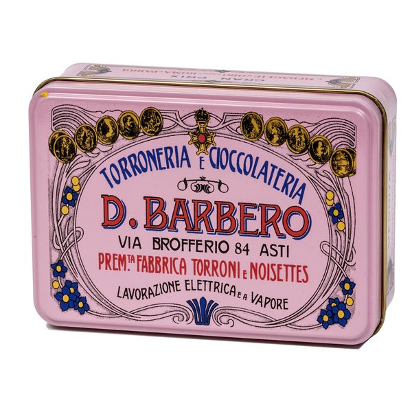 Scrigno regalo - con torroni bianchi friabili - 100 gr - metallo - rosa - Barbero