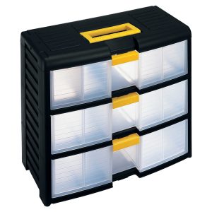 Cassettiera portautensili modulare - 3 cassetti - con maniglia - 39,1 x 19,7 x 33,4 cm - PPL - trasparente/nero - Store-Age