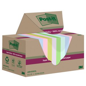 Blocco foglietti Post it  SuperSticky Green - 622R-SS12COL - 47,6 x 47,6 mm - carta riciclata - colori pastello assortiti - 70 fogli - Post it  - conf. 12 blocchi