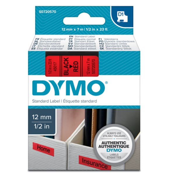 Nastro D1 450170 - 12 mm x 7 mt - nero/rosso - Dymo