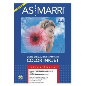 Carta fotografica - per inkjet - A4 - 150 gr - 50 fogli - effetto lucido - bianco - As Marri