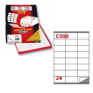 Etichette adesive C/500 - in carta - permanenti - 70 x 36 mm - 24 et/fg - 100 fogli - bianco - Markin