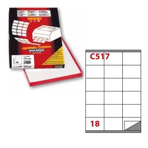 Etichette adesive C/517 - in carta - permanenti - 70 x 48 mm - 18 et/fg - 100 fogli - bianco - Markin