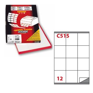 Etichette adesive C/515 - in carta - permanenti - 70 x 72 mm - 12 et/fg - 100 fogli - bianco - Markin