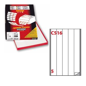 Etichette adesive C/516 - in carta - permanenti - 40 x 297 mm - 5 et/fg - 100 fogli - bianco - Markin