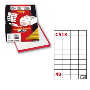 Etichette adesive C/513 - in carta - permanenti - 52,5 x 29,7 mm - 40 et/fg - 100 fogli - bianco - Markin