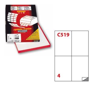 Etichette adesive C/519 - in carta - permanenti - 105 x 148,5 mm - 4 et/fg - 100 fogli - bianco - Markin