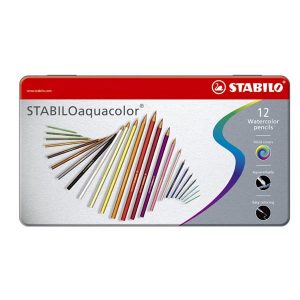 Pastello Aquacolor 1612 - tratto 2,80 mm - colori assortiti - Stabilo - astuccio in metallo 12 pezzi