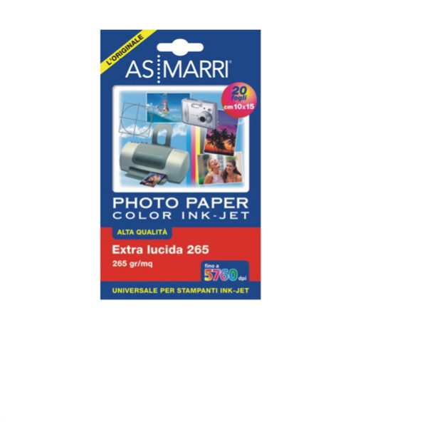 Carta fotografica - inkjet - A6 - 265 gr - 20 fogli - effetto extra lucido - bianco - As Marri