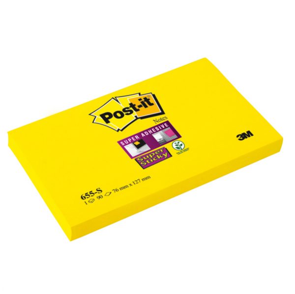 Blocco foglietti Post it  Super Sticky - 655-S - 76 x 127 mm - giallo oro - 90 fogli - Post it