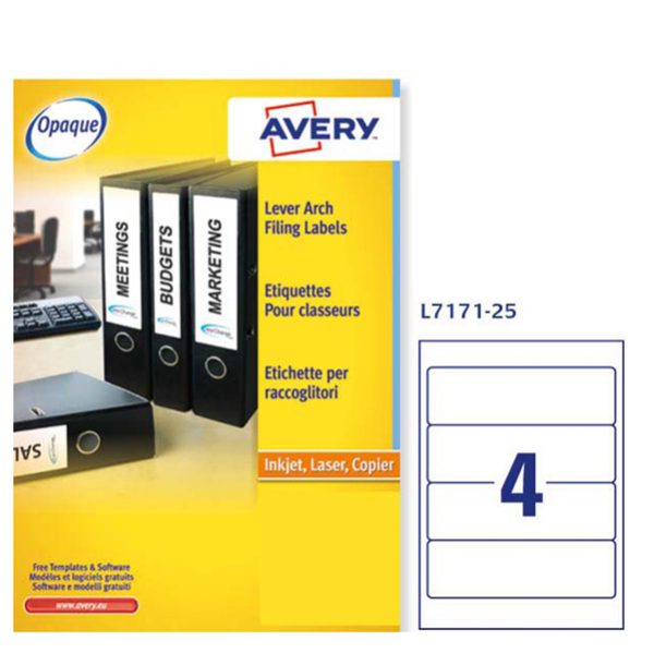 Etichette adesive L7171 - in carta - angoli arrotondati - laser - permanenti - 200 x 60 mm - 4 et/fg - 25 fogli - bianco coprente - Avery