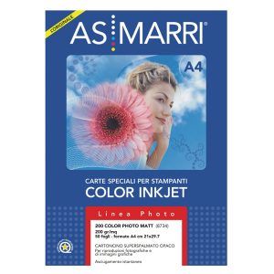 Carta fotografica - per inkjet - A4 - 200 gr - 50 fogli - effetto opaco - bianco - As Marri