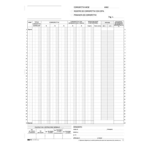 Registro corrispettivi iva - 12 pagine - Nadir Cancelleria