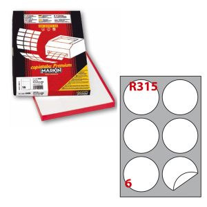 Etichette adesive tonde R/315 - in carta - permanenti - diametro 85 mm - 6 et/fg - 100 fogli - bianco - Markin