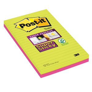 Blocco foglietti Post it  Super Sticky rettangolari - 5845-4SSUC - a righe - 127 x 203 mm - colori Ultra - 45 fogli - Post it