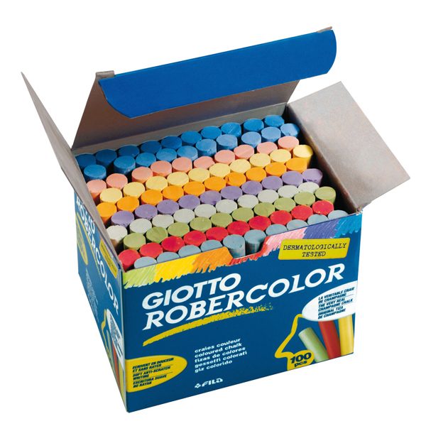 Gessetti Robercolor - lunghezza 80mm con diametro 10mm - colorati - Giotto - Scatola 100 gessetti tondi