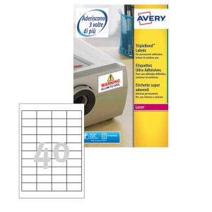 Etichette adesive extra strong L6140 - in poliestere - laser - permanenti - 45,7 x 25,4 mm - 40 et/fg - 20 fogli - bianco - Avery