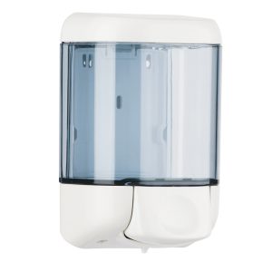 Dispenser da muro per sapone liquido - 12,8x11,2x20,5 cm - capacitA' 1 L -  bianco/azzurro trasparente - Mar Plast