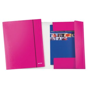 Cartella con elastico WOW - cartoncino plastificato - 3 lembi - fucsia metal - Leitz