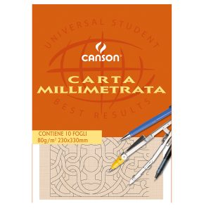 Blocco carta opaca millimetrata - 230x330mm - 10 fogli - 80gr - Canson