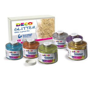 Glitter grana fine - 150 ml - colori assortiti - Deco - set 6 barattoli