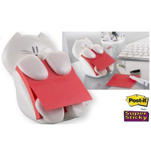 Dispenser gatto bianco + ricarica Post it  Super Sticky Z Notes rosso rubino - CAT-330 - 76 x 76 mm - 90 fogli - Post it