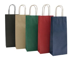 Portabottiglie BARBERA - maniglie cordino - 14 x 9 x 38 cm - carta biokraft - bordeaux - Mainetti Bags - conf. 20 pezzi
