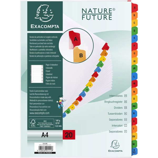 Separatore alfabetico A/Z - cartoncino bianco 160 gr - tasti colorati - A4  - Exacompta - Tecnoffice