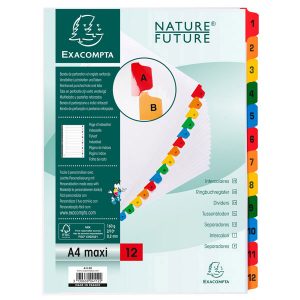 Separatore numerico 1/12 - cartoncino bianco 160 gr - tasti colorati - A4 maxi - Exacompta