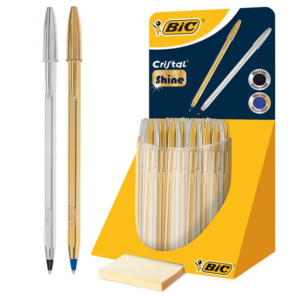 Penna Cristal Shine - fusto oro/argento - Bic - expo 40 pezzi - Tecnoffice
