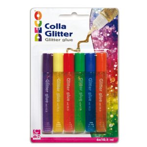 Colla glitter - 10,5 ml - colori pastello assortiti - CWR - blister 6 pezzi