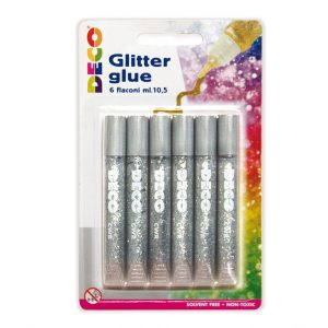 Blister colla glitter - 10,5 ml - argento - Deco - conf. 6 pezzi