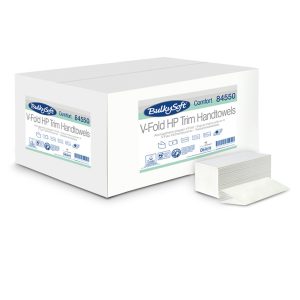 Asciugamani piegati a V Comfort - 2 veli - goffratura micro - 17 gr - 21x21 cm - bianco - BulkySoft - conf. 210 pezzi