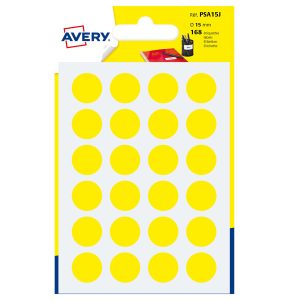 Etichette adesive tonde PSA - in carta - permanenti - diametro 15 mm - 24 et/fg - 7 fogli - giallo - Avery