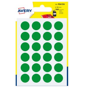 Etichette adesive tonde PSA - in carta - permanenti - diametro 15 mm - 24 et/fg - 7 fogli - verde - Avery