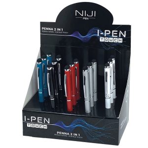 Penna a sfera mini I-PEN 2 in1 - puntale touch - colori assortiti - Niji - expo 15 pezzi