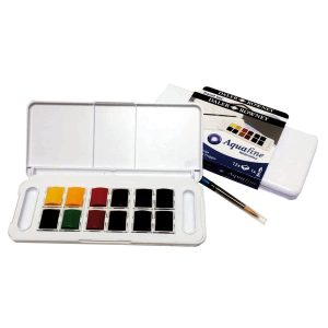 Acquerelli Acquafine Godet - colori assortiti - Daler Rowney - scatola in plastica 12 acquerelli + 1 pennello