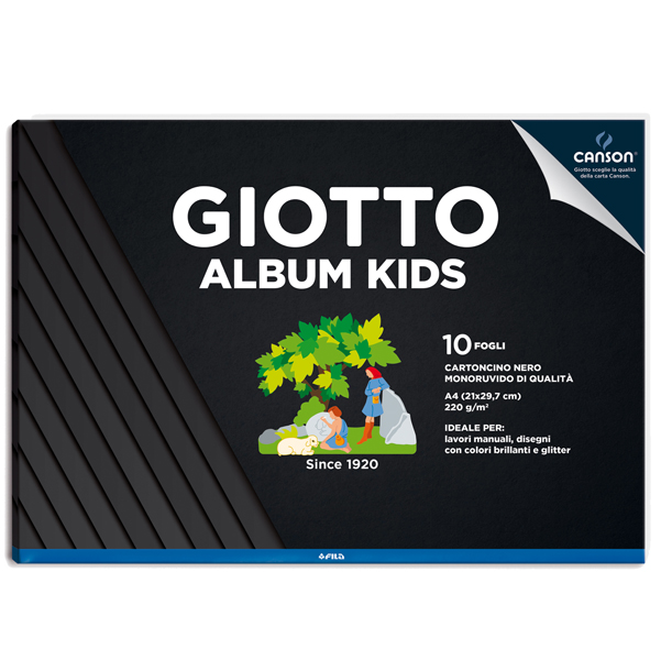 Album Kids cartoncino cartoncino nero 5+ - A4 - 220gr - 10 fogli - Giotto -  Tecnoffice