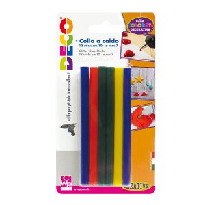 Colle stick per pistole mini - colori assortiti - D 7 mm - lunghezza 10 cm - Deco - conf. 12 pezzi