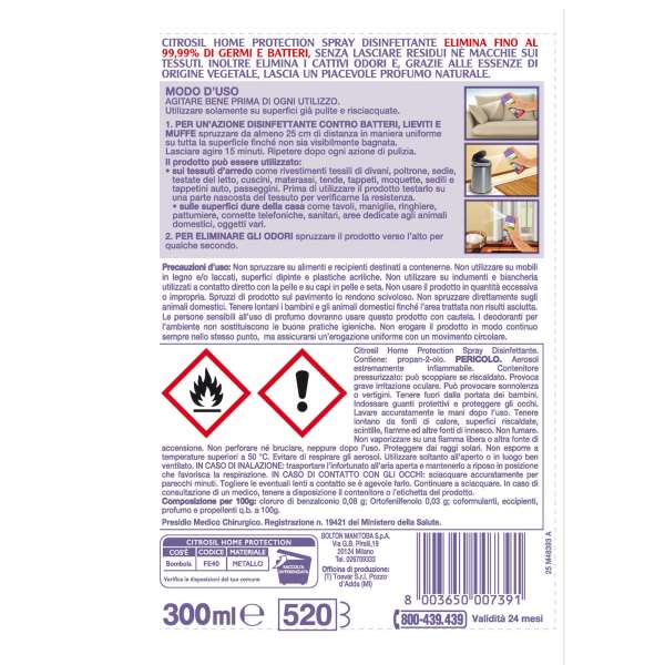 Citrosil Home Protection Spray disinfettante Lavanda per tessuti e  superfici morbide (300 ml)