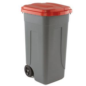 Bidone mobile - 49x54x85 cm - con chiusura a clip - 100 L - grigio/rosso - Mobil Plastic