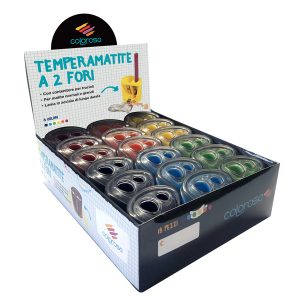 Temperamatite - a 2 fori - colori assortiti - Ri.Plast - expo 18 pezzi