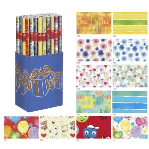 Carta regalo - 2 mt x 70 cm - fantasie assortite - Rex Sadoch - espositore 50 rotoli