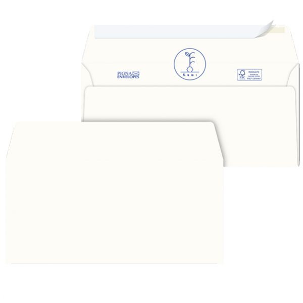 Busta a sacco Kami Strip - senza finestra - 11 x 23 cm - 100 gr - carta riciclata FSC  - bianco - Pigna - conf. 500 pezzi