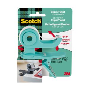 Dispenser Clip  Twist per nastro adesivo Magic - rotolo incluso da 1,9 cm x 9,8 m - grigio - Scotch