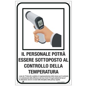 Cartello alluminio - ''Controllo temperatura del personale'' - 20x30 cm - Cartelli Segnalatori