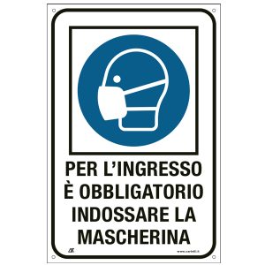 Etichetta per vetrofanie - ''Obbligo uso mascherina'' - 12x18 cm - Cartelli Segnalatori