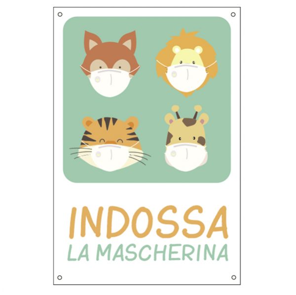 Cartello alluminio - 20x30 cm - ''INDOSSA LA MASCHERINA'' - per bambini - Cartelli Segnalatori