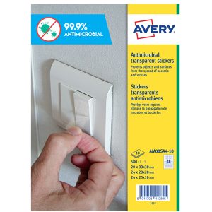 Adesivi antimicrobici - permanenti - quadrati misti - 68 et/fg - 10 fogli A4 - poliestere - trasparente - Avery